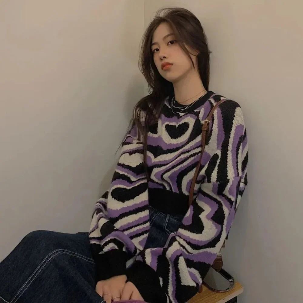 yesstyle 'alfie' purple print cropped sweater ♡ - Picture 4 of 4